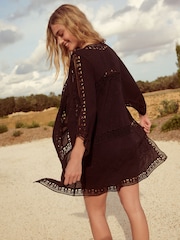 Black Crochet Longline Kimono Cover-Up - Image 2 of 4