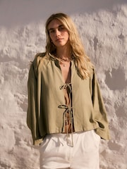 Olive Green Linen Cover-Up - Image 1 of 8