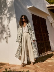 Blue/Gold Fil coupé Longline Kimono Cover-Up - Image 1 of 9