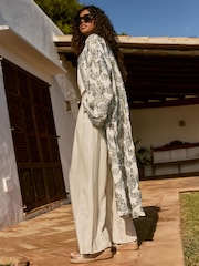 Blue/Gold Fil coupé Longline Kimono Cover-Up - Image 2 of 9
