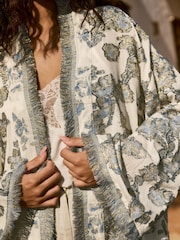 Blue/Gold Fil coupé Longline Kimono Cover-Up - Image 4 of 9