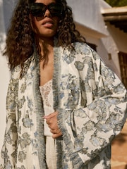 Blue/Gold Fil coupé Longline Kimono Cover-Up - Image 5 of 9