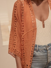 Orange Longline Kimono Cover-Up - Image 4 of 8