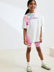 White Graffiti Oversized T-Shirt Cycle Top and Shorts Set (3-16yrs) - Image 1 of 1