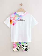 White Graffiti Oversized T-Shirt Cycle Top and Shorts Set (3-16yrs) - Image 4 of 8