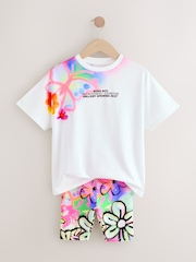 White Graffiti Oversized T-Shirt Cycle Top and Shorts Set (3-16yrs) - Image 5 of 8