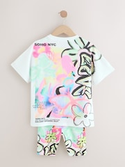 White Graffiti Oversized T-Shirt Cycle Top and Shorts Set (3-16yrs) - Image 6 of 8