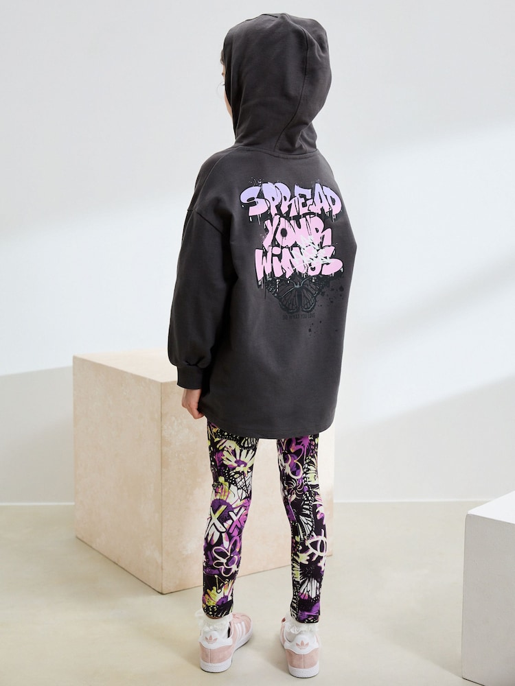 Grafitti Charcoal Grey Graphic Print Hoodie Leggings Set (3-16yrs) - Image 1 of 7