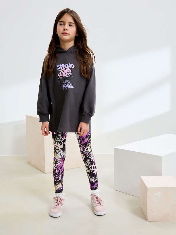 Grafitti Charcoal Grey Graphic Print Hoodie Leggings Set (3-16yrs) - Image 2 of 7