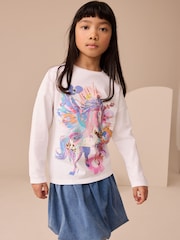 White Unicorn Print Long Sleeve Sequin Top (3-16yrs) - Image 1 of 7