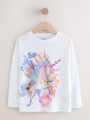 White Unicorn Print Long Sleeve Sequin Top (3-16yrs) - Image 4 of 7