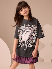 Charcoal Grey Floral The Rolling Stones License Band Sequin T-Shirt (3-16yrs) - Image 1 of 7