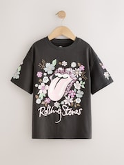 Charcoal Grey Floral The Rolling Stones License Band Sequin T-Shirt (3-16yrs) - Image 4 of 7
