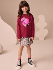 Burgundy Red Heart Long Sleeve Sequin Top (3-16yrs) - Image 1 of 8