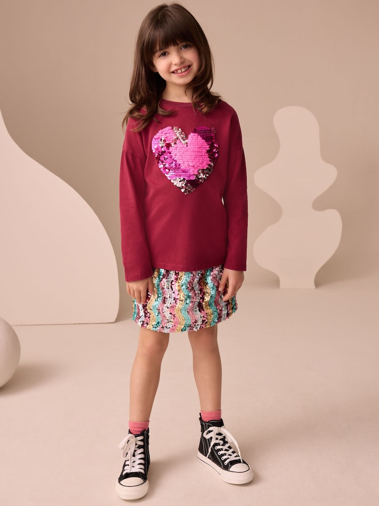 Burgundy Red Heart Long Sleeve Sequin Top (3-16yrs) - Image 1 of 8