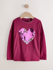 Burgundy Red Heart Long Sleeve Sequin Top (3-16yrs) - Image 4 of 8