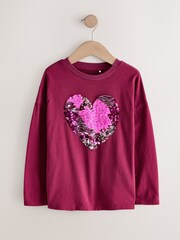 Burgundy Red Heart Long Sleeve Sequin Top (3-16yrs) - Image 5 of 8