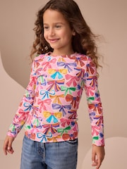 Pink Bows Long Sleeve Ribbed Top (3-16yrs) - Image 1 of 7