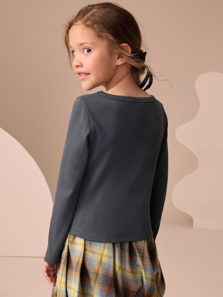 Charcoal Grey Long Sleeve Scoop Neck Rib T-Shirt (3-16yrs) - Image 2 of 7