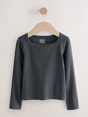 Charcoal Grey Long Sleeve Scoop Neck Rib T-Shirt (3-16yrs) - Image 4 of 7
