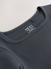 Charcoal Grey Long Sleeve Scoop Neck Rib T-Shirt (3-16yrs) - Image 6 of 7