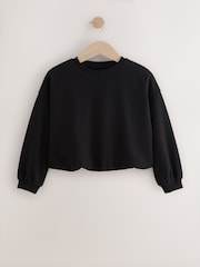 Black Boxy Bubble Hem Sweatshirt (3-16yrs) - Image 1 of 4