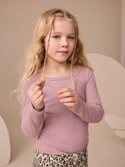 Lilac Purple Long Sleeve Scoop Neck Rib T-Shirt (3-16yrs) - Image 1 of 7