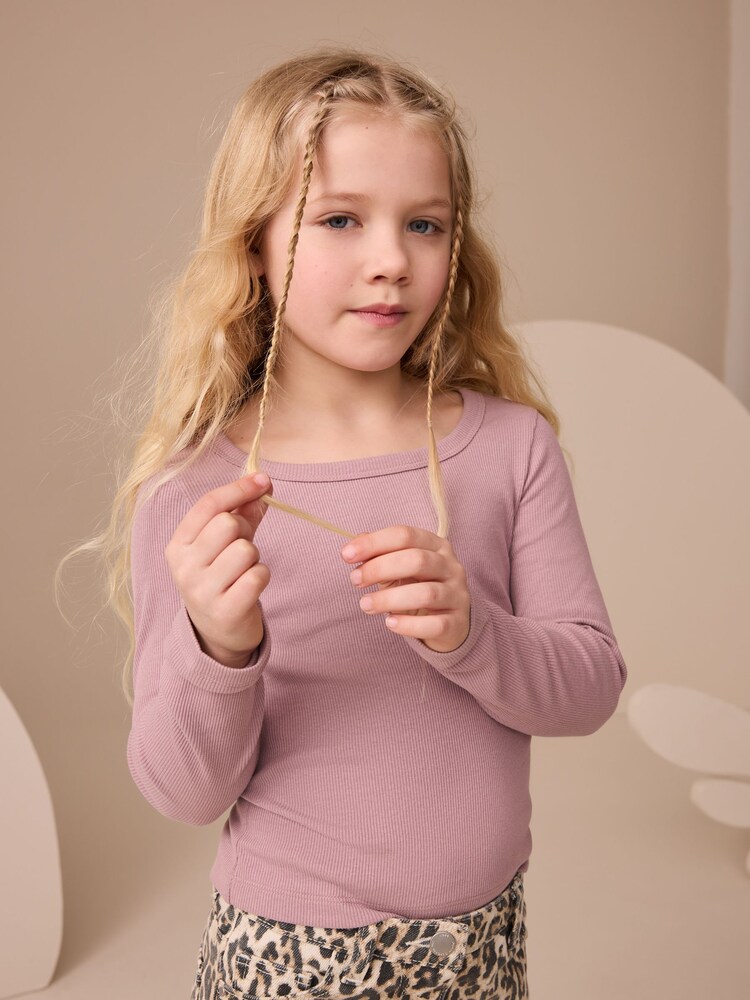 Lilac Purple Long Sleeve Scoop Neck Rib T-Shirt (3-16yrs) - Image 1 of 7