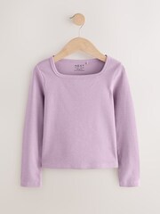 Lilac Purple Long Sleeve Scoop Neck Rib T-Shirt (3-16yrs) - Image 4 of 7