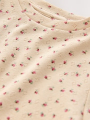 Pink Ditsy Floral Pointelle Lace Trim Long Sleeve Rib Top (3-16yrs) - Image 7 of 8