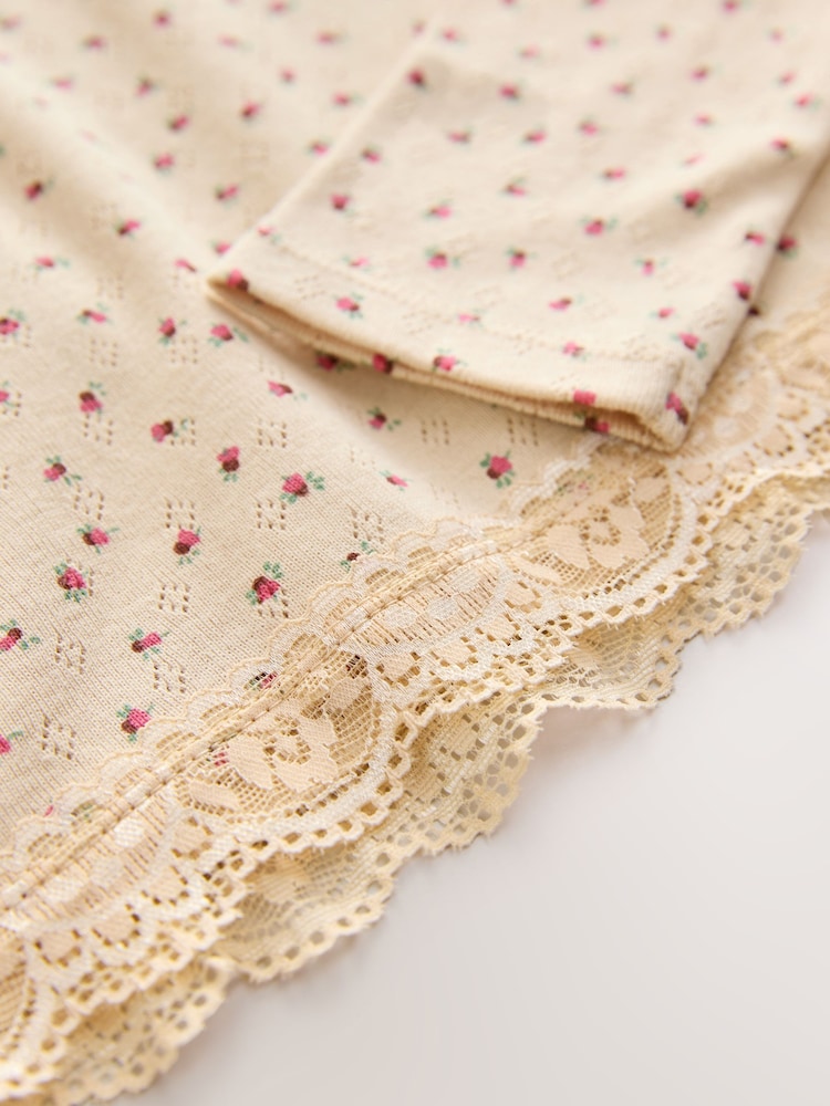 Pink Ditsy Floral Pointelle Lace Trim Long Sleeve Rib Top (3-16yrs) - Image 8 of 8
