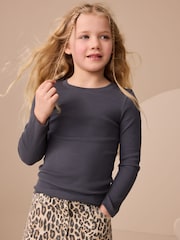 Charcoal Grey Long Sleeve Ribbed Top (3-16yrs) - Image 1 of 6