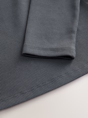 Charcoal Grey Long Sleeve Ribbed Top (3-16yrs) - Image 6 of 6