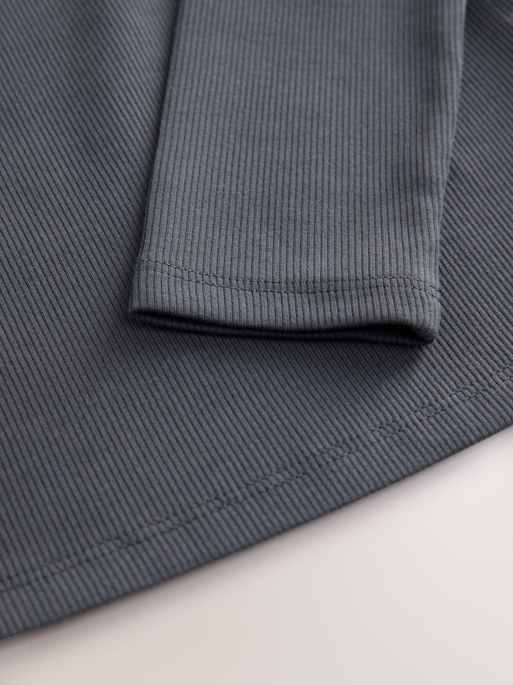 Charcoal Grey Long Sleeve Ribbed Top (3-16yrs) - Image 6 of 6