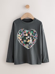 Charcoal Grey Heart Long Sleeve Sequin Top (3-16yrs) - Image 4 of 7