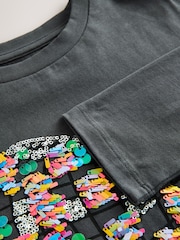 Charcoal Grey Heart Long Sleeve Sequin Top (3-16yrs) - Image 7 of 7