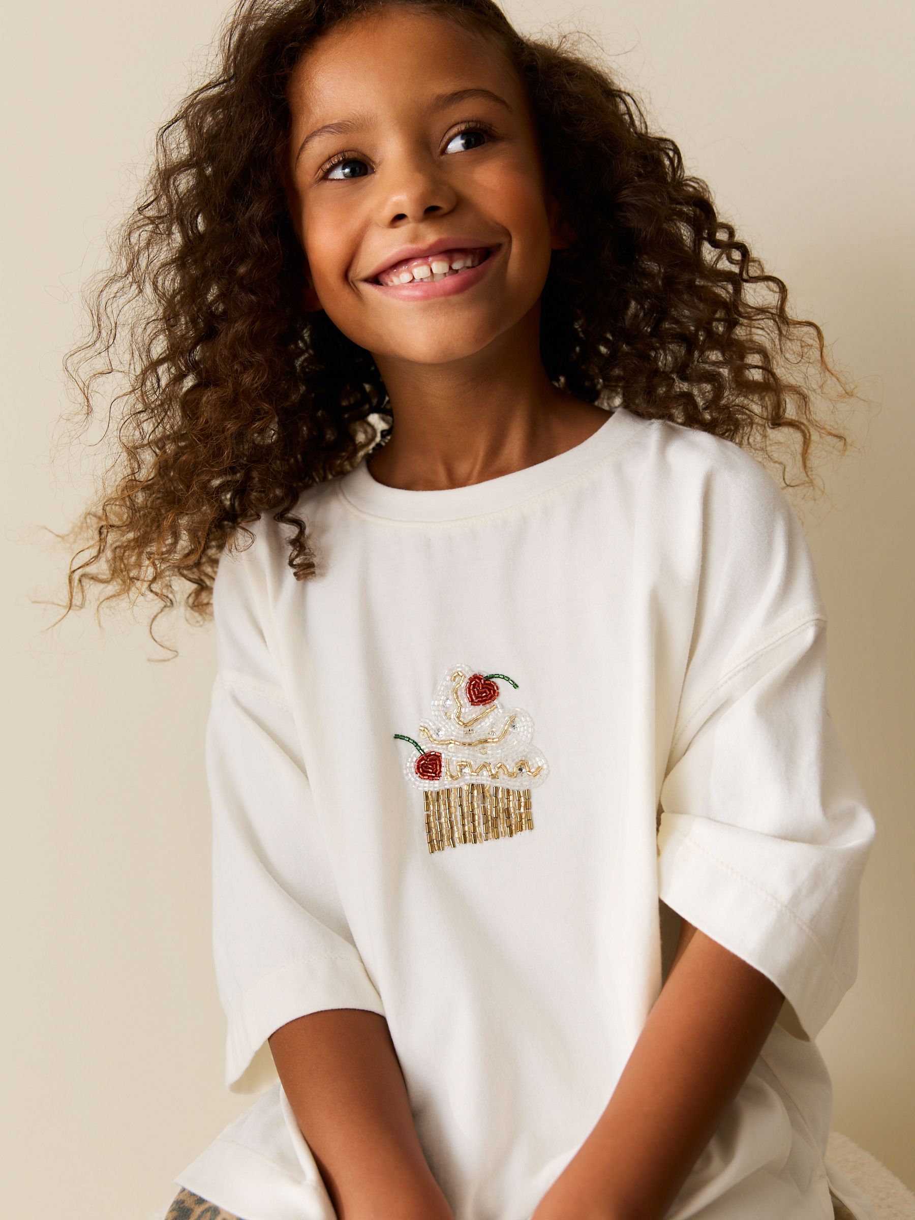 Buy Ecru Cupcake Beaded T-Shirt (3-16yrs) from the Next UK online shop
