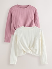 White/Pink Wrap Front Long Sleeve Tops 2 Pack (3-16yrs) - Image 1 of 9