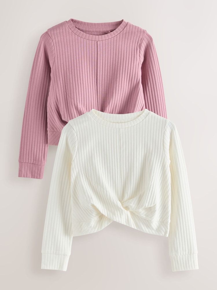 White/Pink Wrap Front Long Sleeve Tops 2 Pack (3-16yrs) - Image 1 of 9