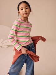 Pink/Orange Long Sleeve Ribbed T-Shirts 4 Pack (3-16yrs) - Image 1 of 11