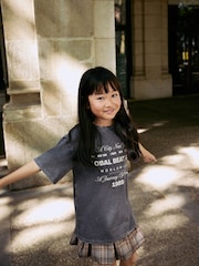 Charcoal Grey Oversized T-Shirt Check Skirt Set (3-16yrs) - Image 2 of 11