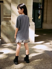 Charcoal Grey Oversized T-Shirt Check Skirt Set (3-16yrs) - Image 4 of 11