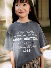 Charcoal Grey Oversized T-Shirt Check Skirt Set (3-16yrs) - Image 5 of 11