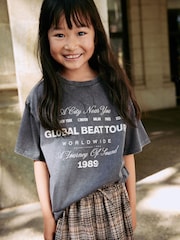 Charcoal Grey Oversized T-Shirt Check Skirt Set (3-16yrs) - Image 6 of 11