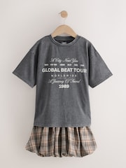Charcoal Grey Oversized T-Shirt Check Skirt Set (3-16yrs) - Image 7 of 11