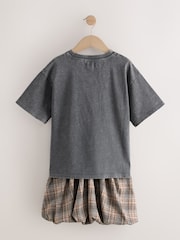 Charcoal Grey Oversized T-Shirt Check Skirt Set (3-16yrs) - Image 8 of 11