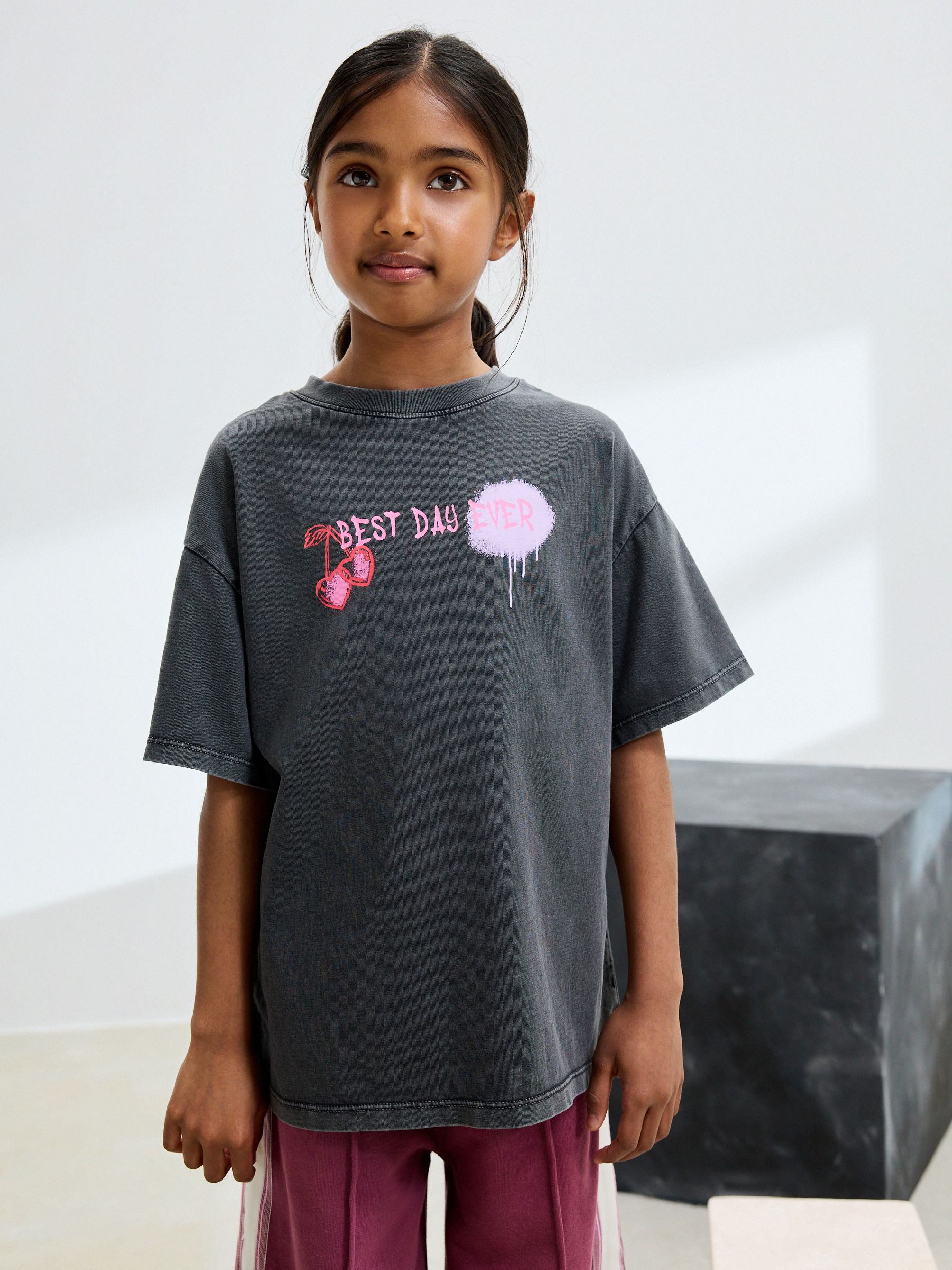 Buy Charcoal Graffiti Oversized Graphic Print T-Shirt (3
