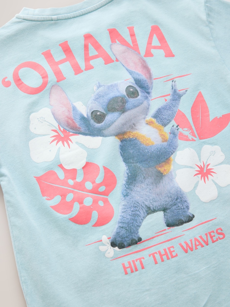 Light Blue Oversized 100% Cotton Disney Lilo and Stitch License T-Shirt (3-16yrs) - Image 4 of 4