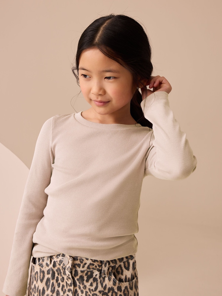 Neutral Long Sleeve Ribbed Top (3-16yrs) - Image 1 of 3