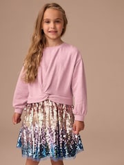 Pink Long Sleeve Sequin Skirt Dress (3-12yrs) - Image 1 of 8
